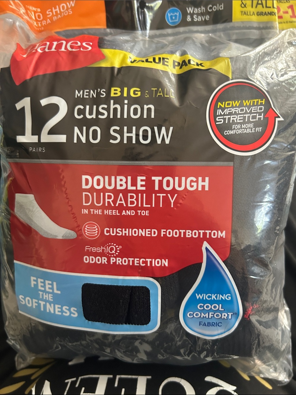 Hanes Men's Cushion No Show Athletic Socks - Black Packaging (12 Pack)